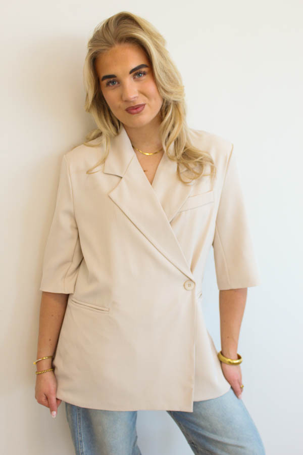 Blazer korte mouw beige | Hazel