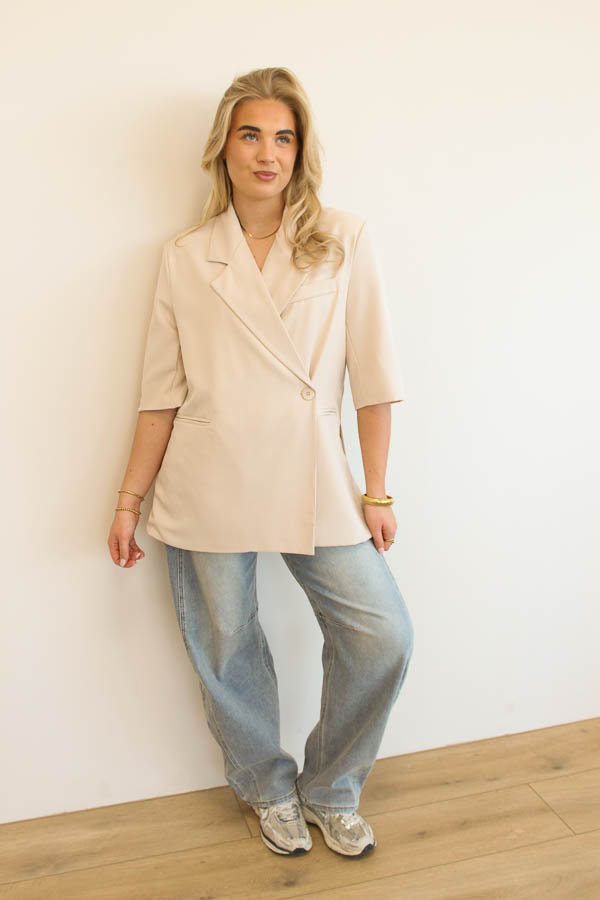 Blazer korte mouw beige | Hazel - Afbeelding 2