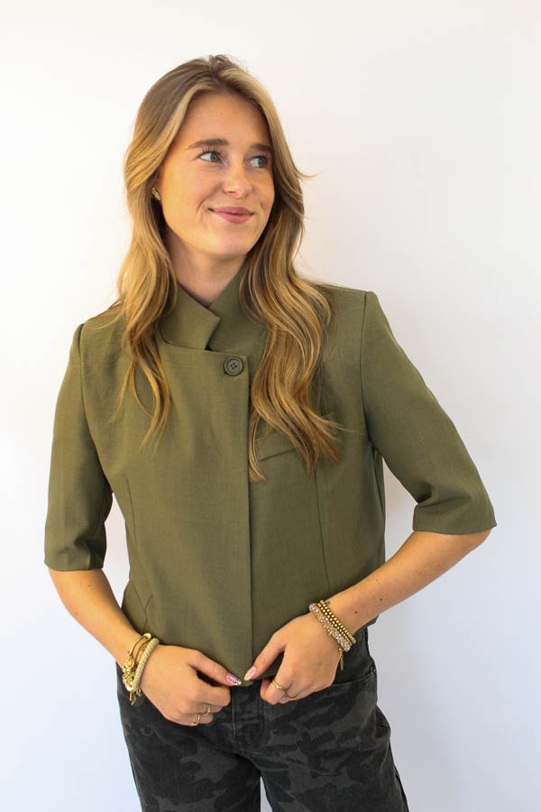 Blazer korte mouw khaki | Kayla