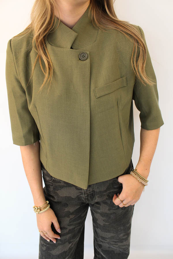 Blazer korte mouw khaki | Kayla - Afbeelding 2