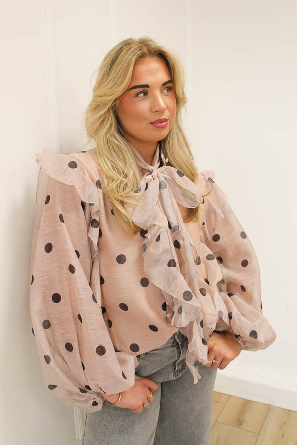 Blouse dots roze | Loena - Afbeelding 3