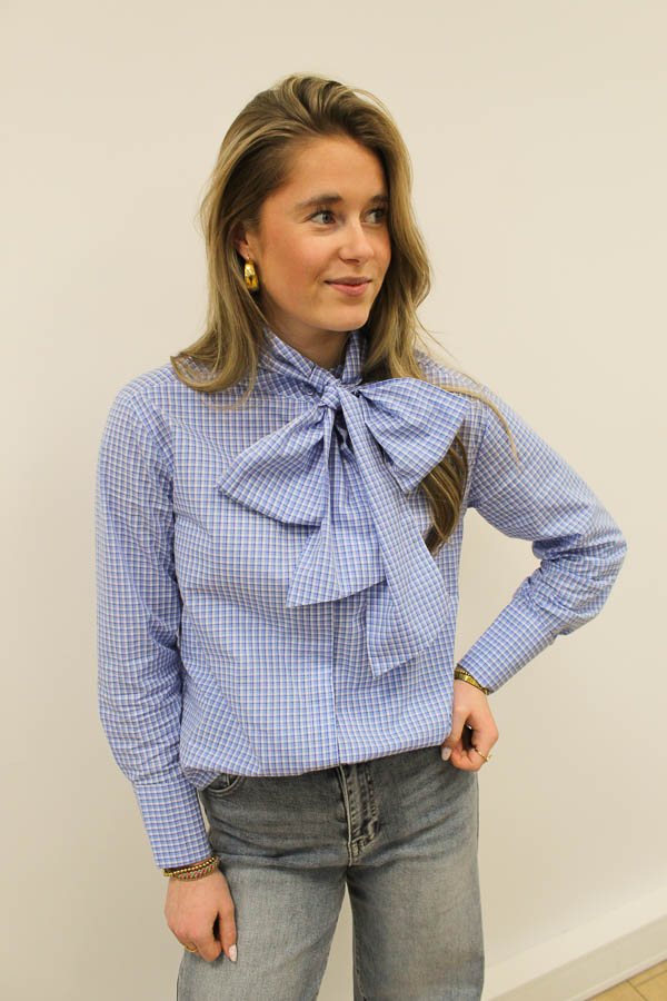 Blouse geruit blauw | Mika - Afbeelding 2
