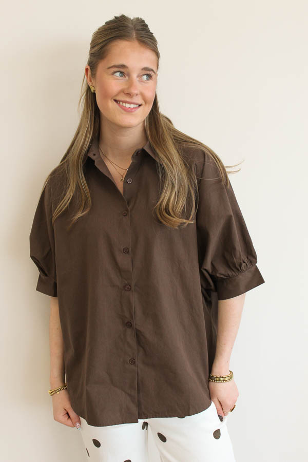 Blouse korte mouw bruin | Mady - Afbeelding 2