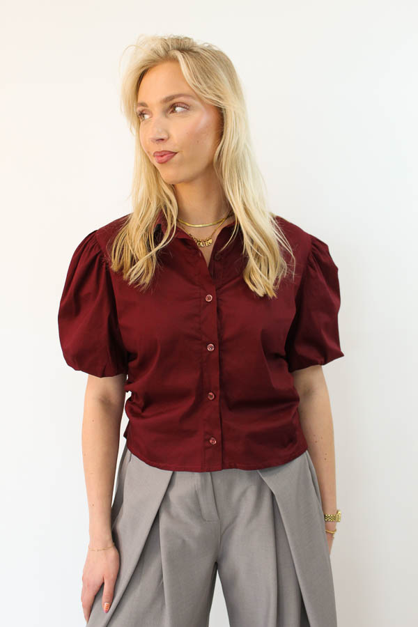 Blouse pofmouw bordeaux | Annelieke