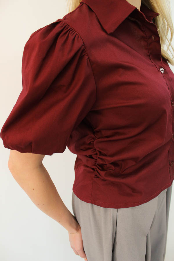 Blouse pofmouw bordeaux | Annelieke - Afbeelding 3