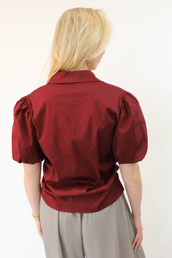 Blouse pofmouw bordeaux | Annelieke - Afbeelding 4