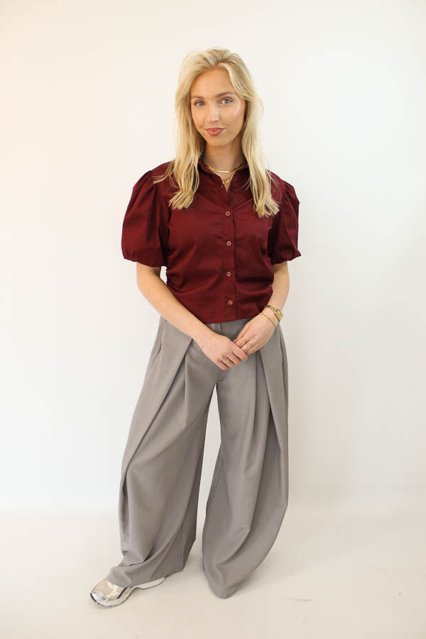 Blouse pofmouw bordeaux | Annelieke - Afbeelding 2