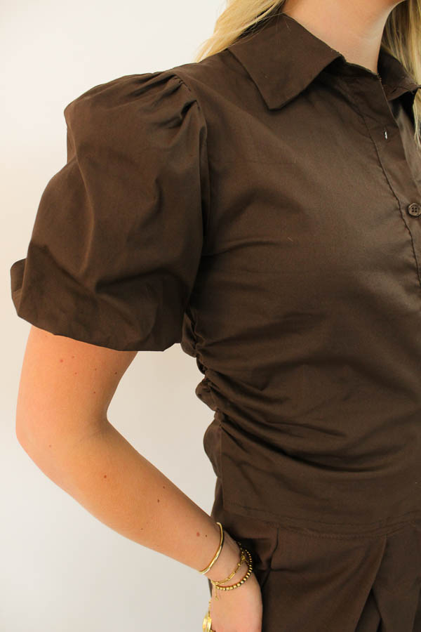 Blouse pofmouw bruin | Annelieke - Afbeelding 2