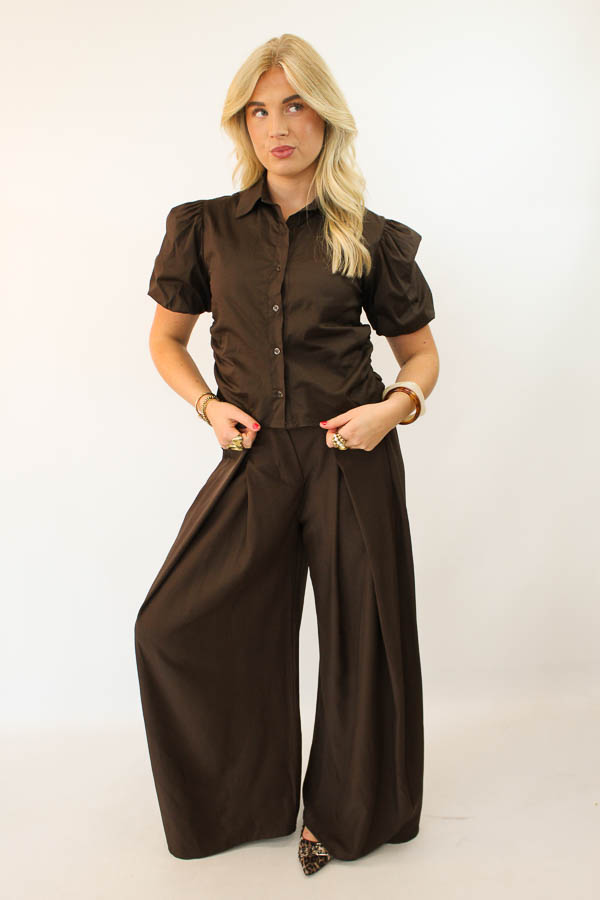 Blouse pofmouw bruin | Annelieke - Afbeelding 3