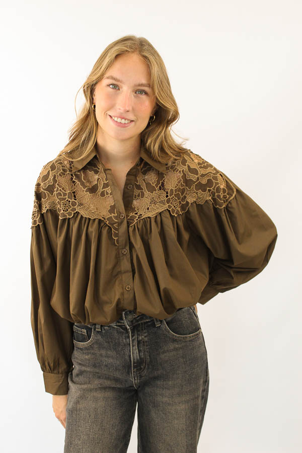 Blouse pofmouw bruin | Mavie