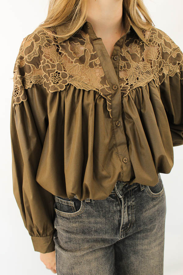 Blouse pofmouw bruin | Mavie - Afbeelding 2