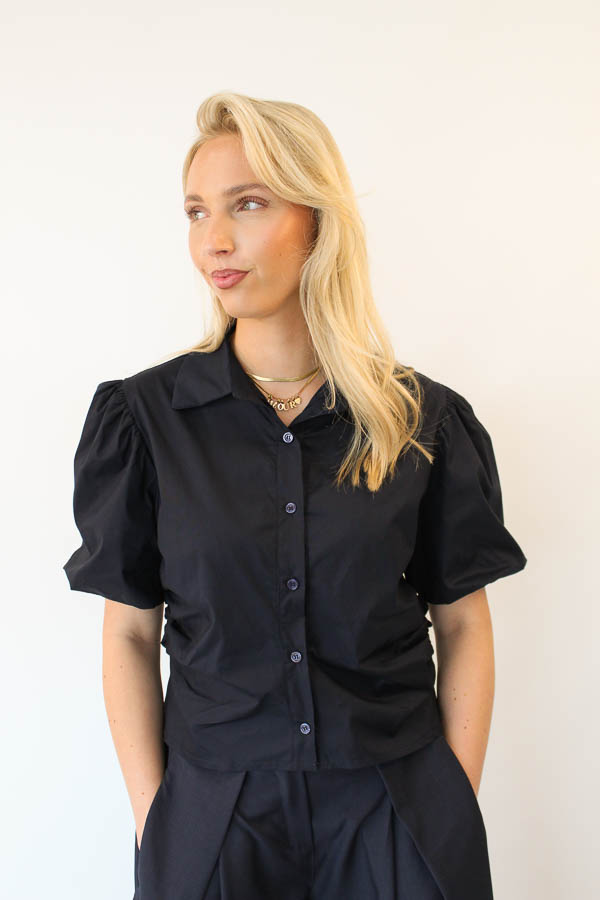 Blouse pofmouw navy | Annelieke