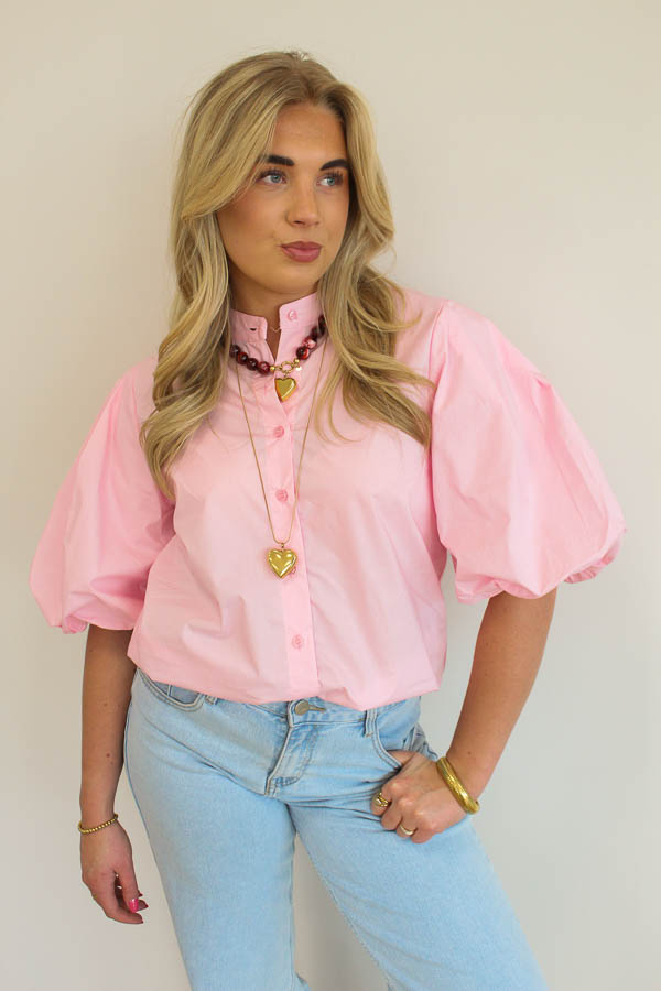Blouse pofmouw roze | Poppy