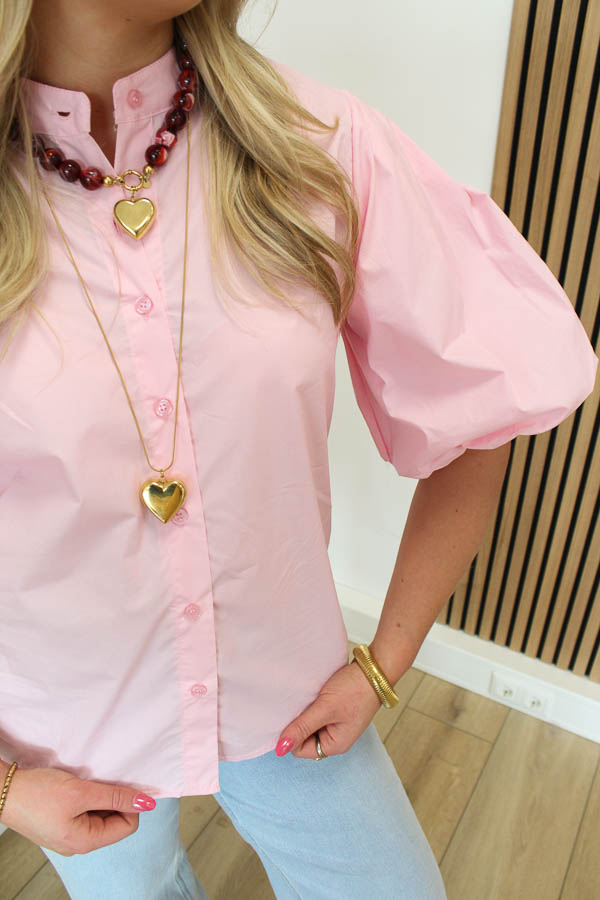 Blouse pofmouw roze | Poppy - Afbeelding 2