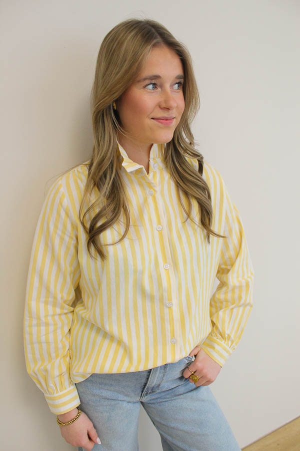 Blouse ruffel kraag geel | Lux