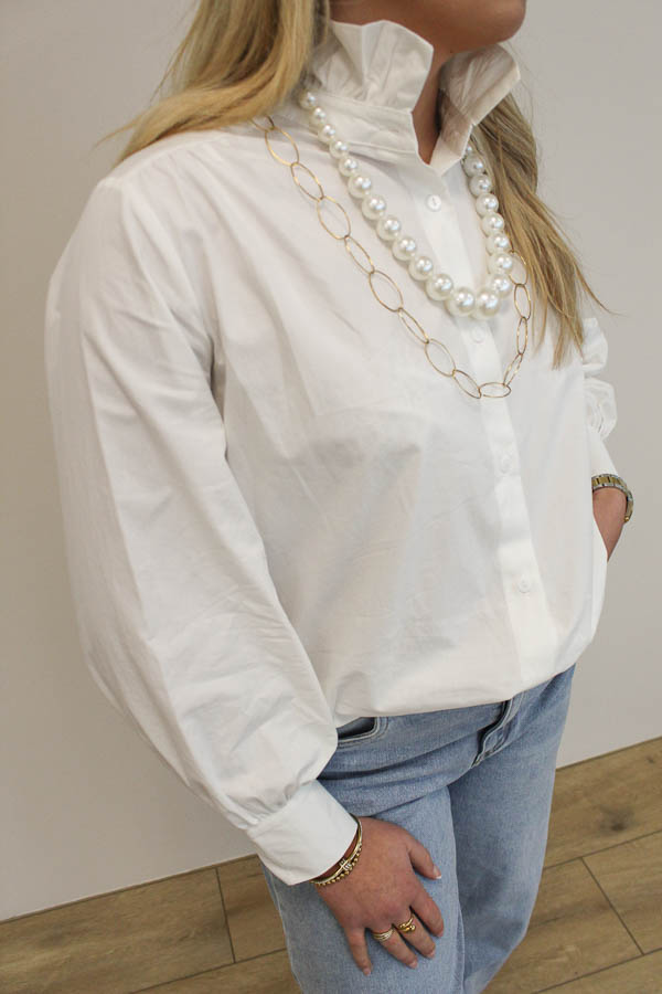 Blouse ruffel kraag wit | Lux - Afbeelding 1