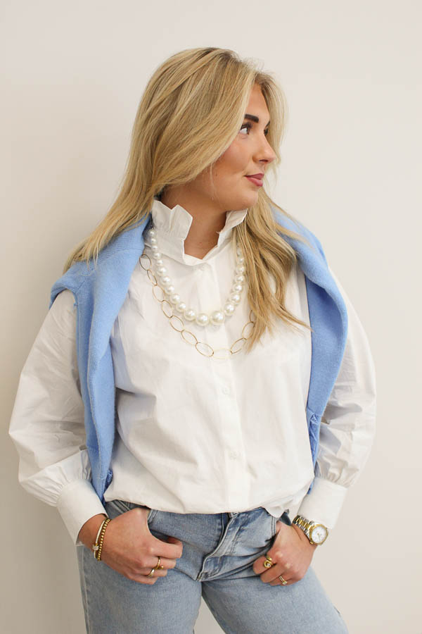 Blouse ruffel kraag wit | Lux