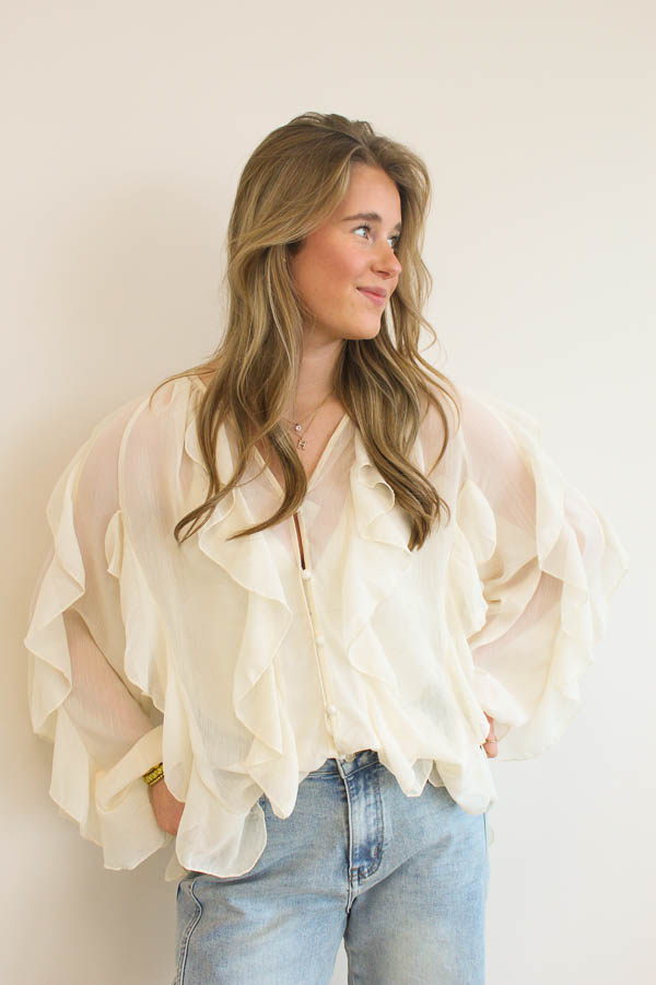 Blouse ruffels beige | Margriet