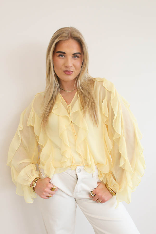 Blouse ruffels geel | Margriet