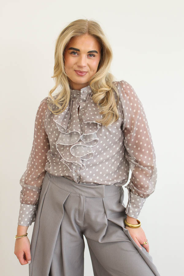 Blouse stipjes taupe | Marie