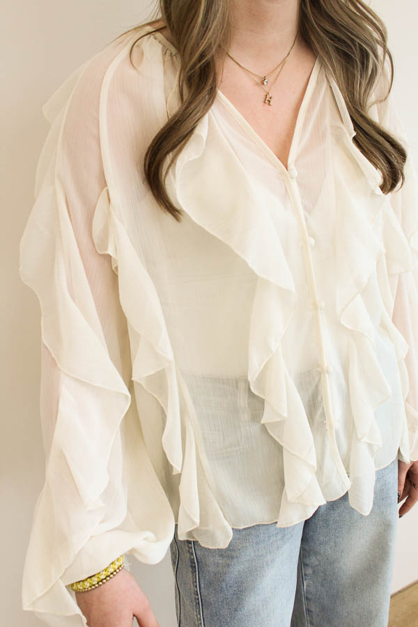 Blouse ruffels beige | Margriet - Afbeelding 4