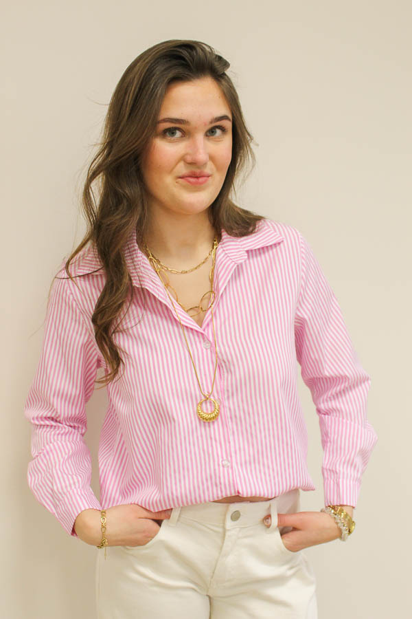 Blouse strepen roze | Noor