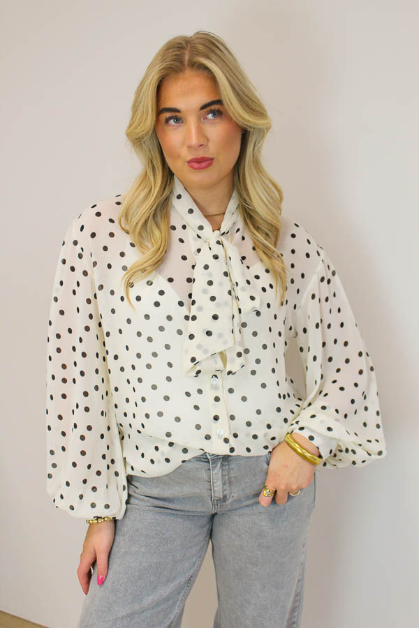 Blouse strik stippen wit | Suuz