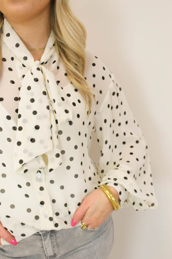 Blouse strik stippen wit | Suuz - Afbeelding 2