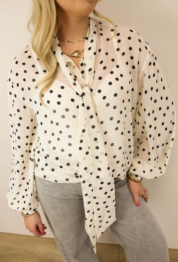 Blouse strik stippen wit | Suuz - Afbeelding 3