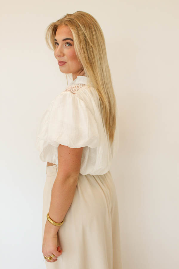 Cropped blouse wit | Lacy - Afbeelding 3