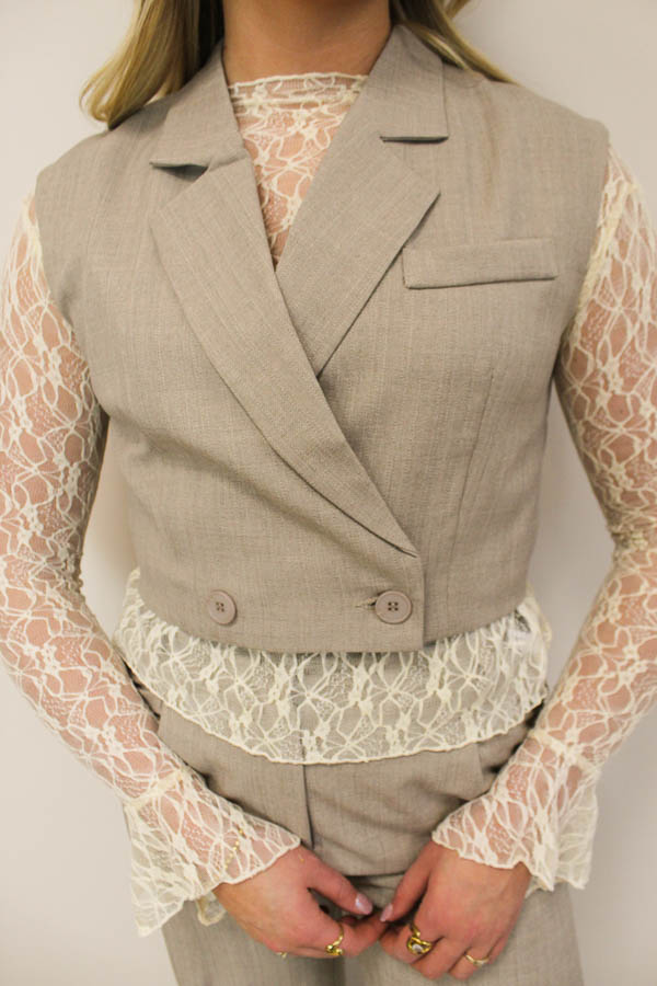 Cropped gilet zand | Sena - Afbeelding 3