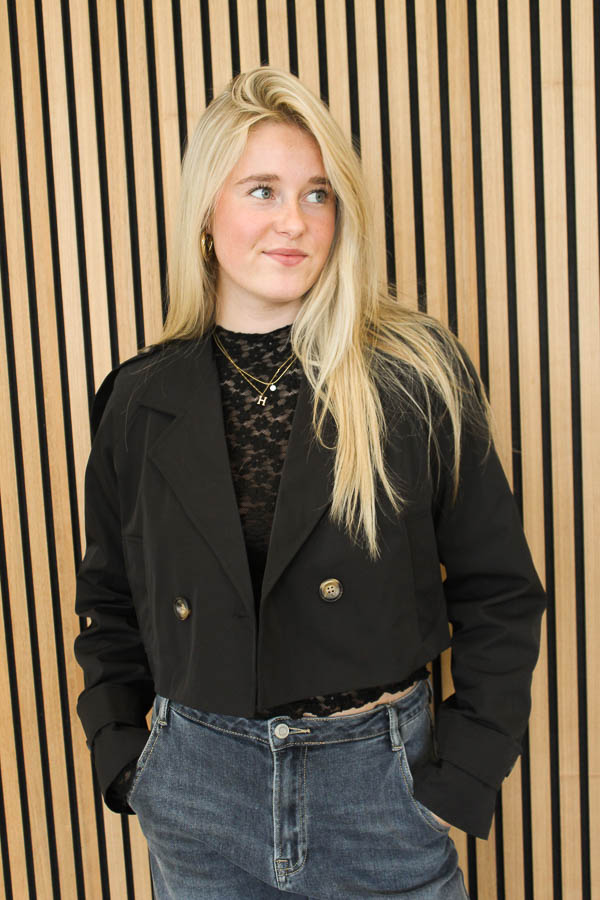 Cropped trenchcoat zwart | Bo
