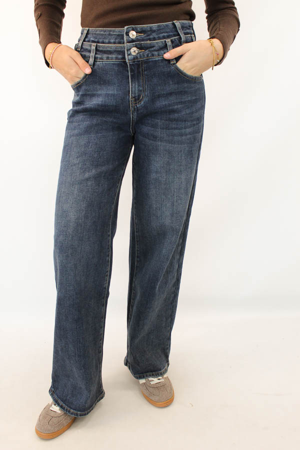 Double waist wide leg jeans blauw