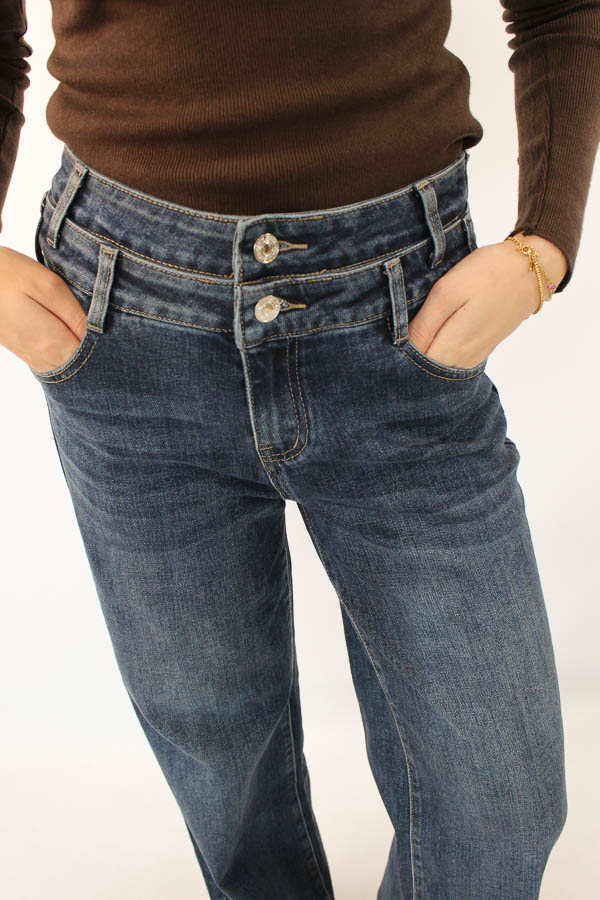 Double waist wide leg jeans blauw - Afbeelding 2