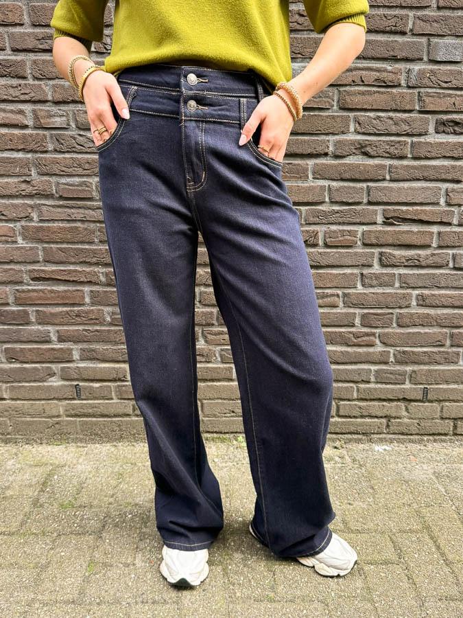 Double waist wide leg jeans dark blue