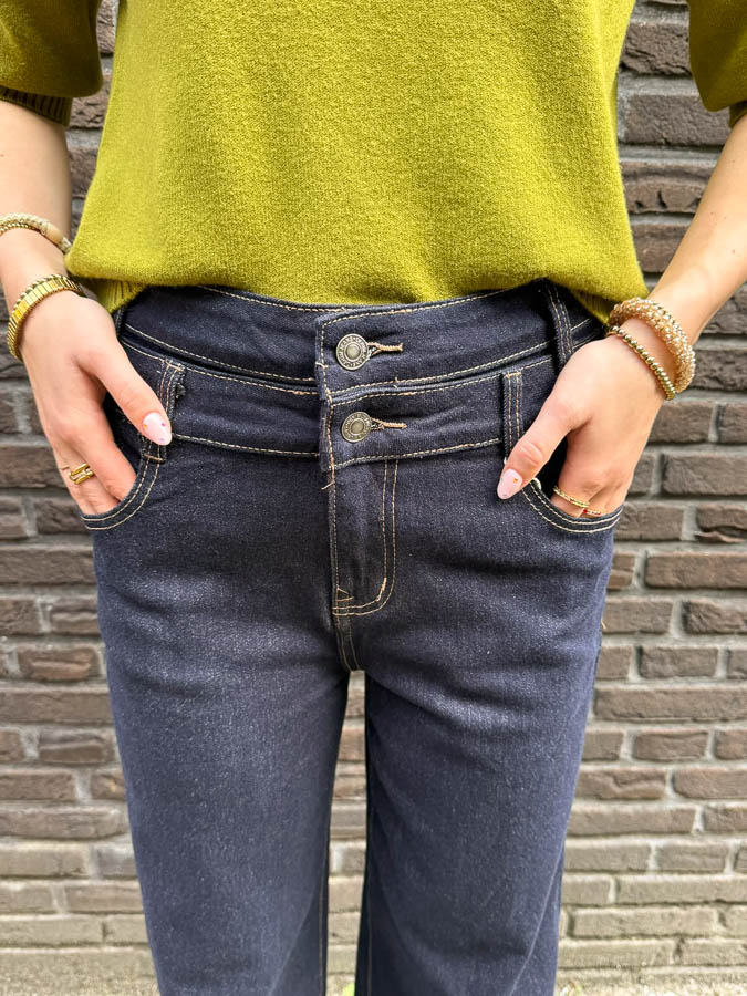 Double waist wide leg jeans dark blue - Afbeelding 3