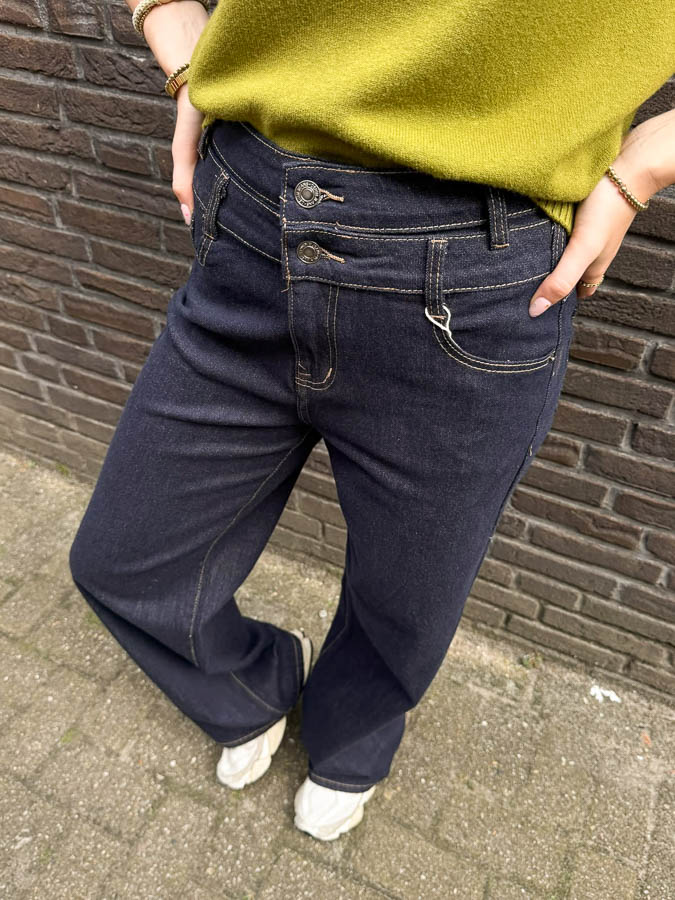 Double waist wide leg jeans dark blue - Afbeelding 4