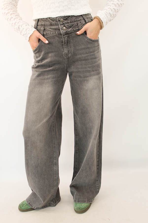 Double waist wide leg jeans grijs 