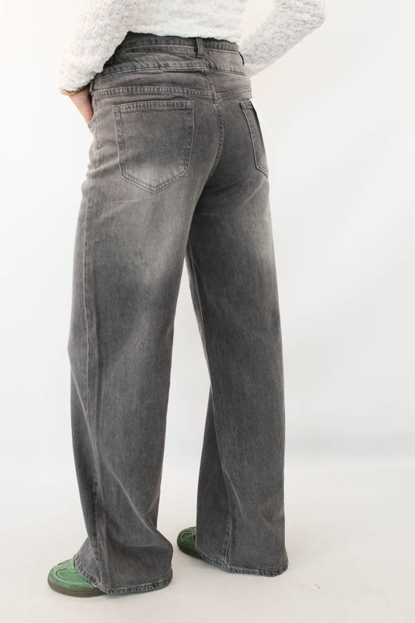 Double waist wide leg jeans grijs  - Afbeelding 2