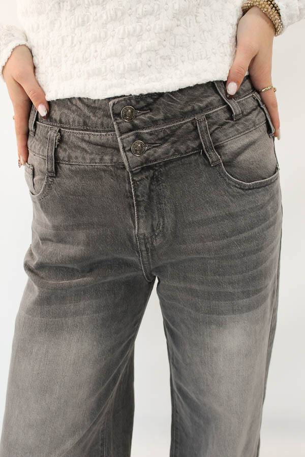 Double waist wide leg jeans grijs  - Afbeelding 3