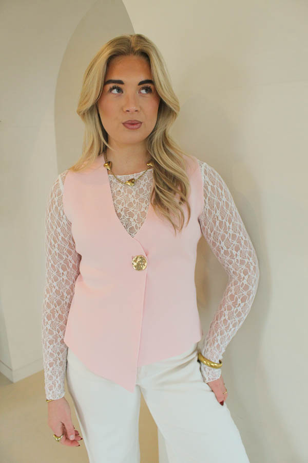 Fijngebreide gilet roze | Kelsey