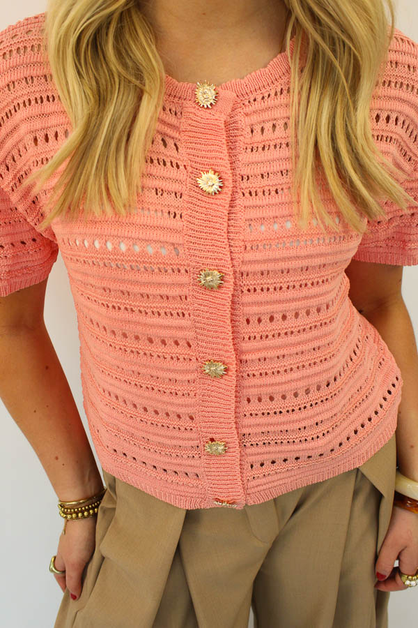 Gebreid shirt koraal | Sarah - Afbeelding 2