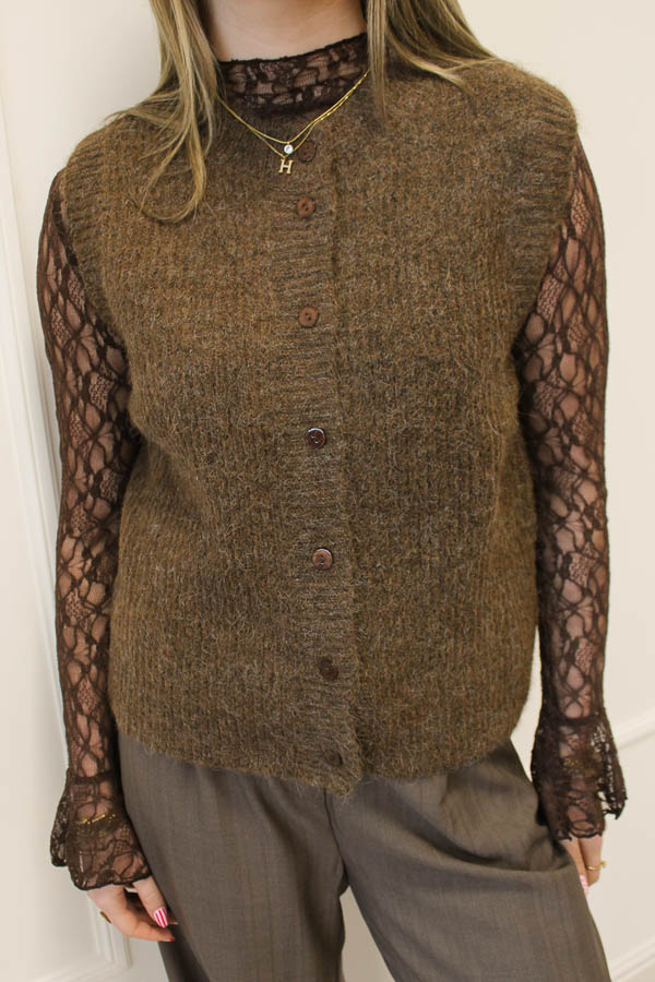 Gebreide gilet bruin | Loena - Afbeelding 1