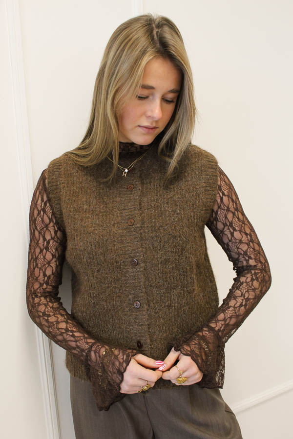 Gebreide gilet bruin | Loena - Afbeelding 2