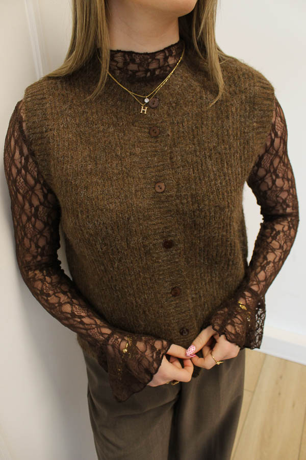 Gebreide gilet bruin | Loena