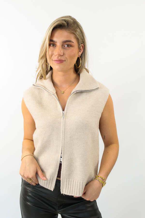 Gebreide gilet zand | Lott