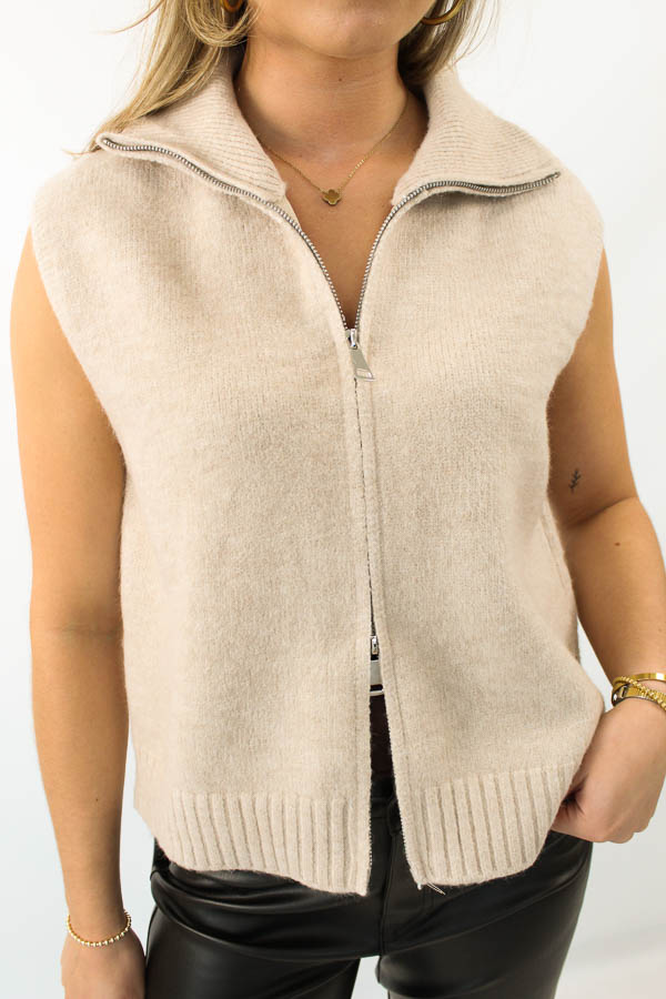 Gebreide gilet zand | Lott - Afbeelding 1