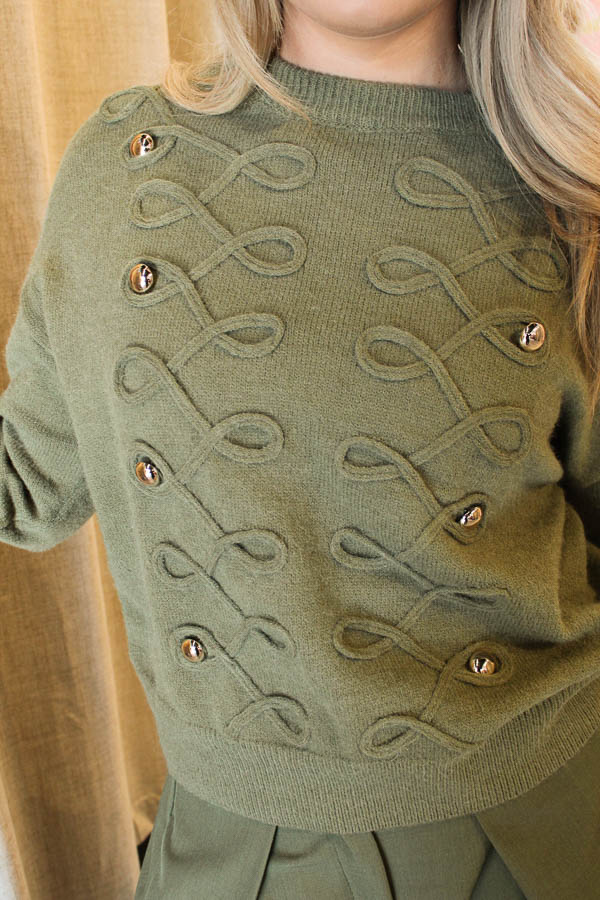 Gebreide trui khaki | Mirva  - Afbeelding 2