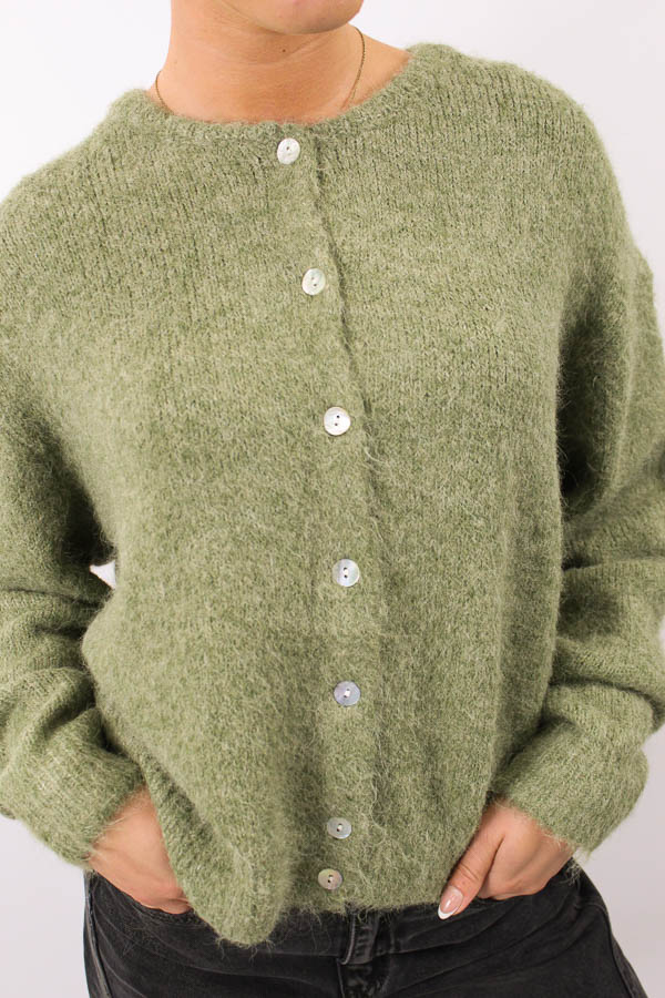 Gebreide vest khaki | Amelie - Afbeelding 2