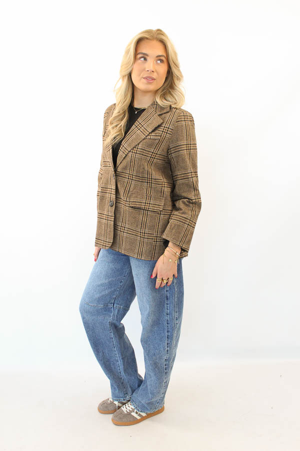 Geruite blazer camel | Nancy